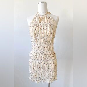 Floral Cream knit open tie back Halter Dress